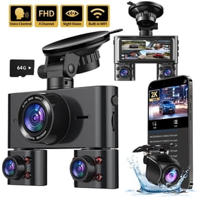 HUPEJOS Dash Cam 4 Channel, 360 Car Camera with 64GB Card, Voice Control, 2K/1080P Mini Dashcam for Car Front and Rear Inside, 8 IR Night Vision, WiFi & APP Supported, Parking Mode, 3.16" IPS Screen