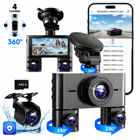 HUPEJOS Dash Cam 4 Channel, 360 Car Camera with 64GB Card, Voice Control, 2K/1080P Mini Dashcam Front and Rear Inside, 8 IR Night Vision, WiFi & APP Supported, 24/7 Parking Mode, 3.16" IPS Screen