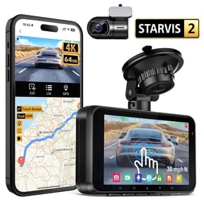 HUPEJOS  4K Dual Dash Cam, STARVIS 2 4" Touch Screen Dashcam Front and Rear, GPS Car Camera, 5G WiFi, Voice Control Camera for Cars, Night Vision, 24H Parking Mode, 64GB Card Included