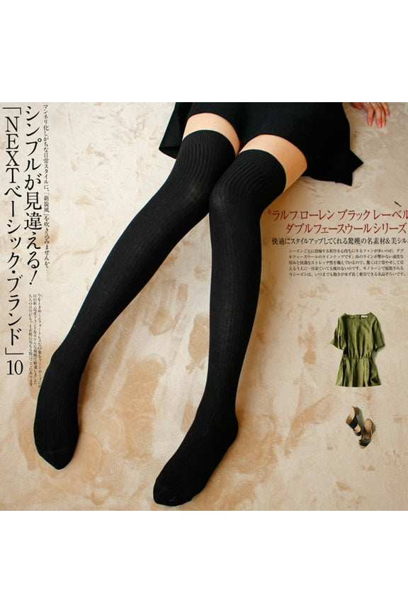 HUPOM 1 Pair Socks for Women's Plus Summer Clearance Fashion Thigh-High Breathable Casual Socks Black