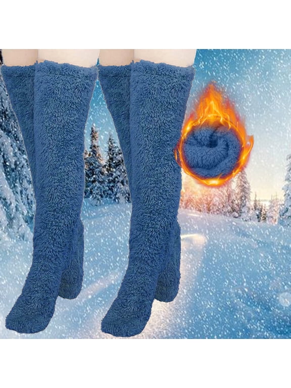 HUPOM 2 Pairs Socks for Women Summer Clearance Fashion Knee-High Soft Slipper Socks Blue