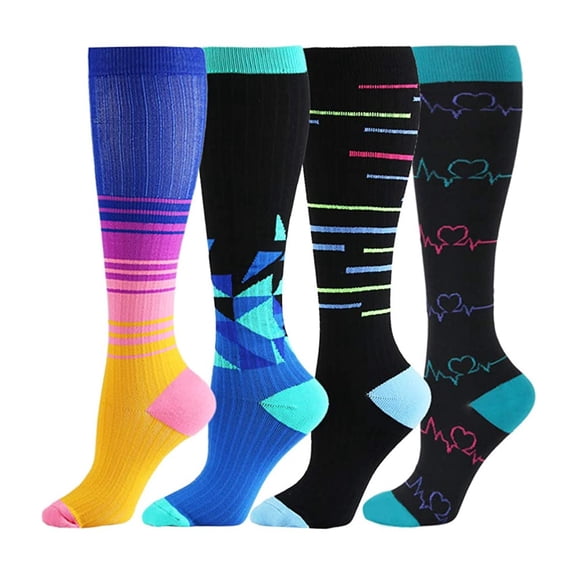 HUPOM 4 Pairs Socks for Women Summer Clearance Fashion Mid-Calf Breathable Compression Socks Multicolor Size L