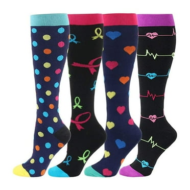 HUPOM 4 Pairs Socks for Women Summer Clearance Fashion Mid-Calf Breathable Compression Socks Multicolor Size L