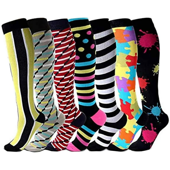 HUPOM 7 Pairs Socks for Women Summer Clearance Fashion Mid-Calf Breathable Compression Socks Multicolor Size S-M