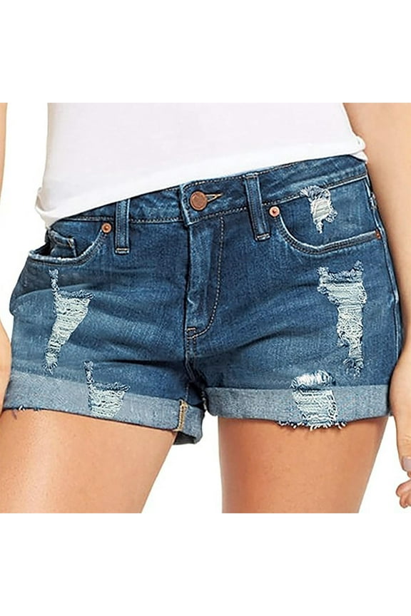 HUPOM Biker Shorts With Pockets Summer Shorts For Women Jean High Long Playing Dark Blue L