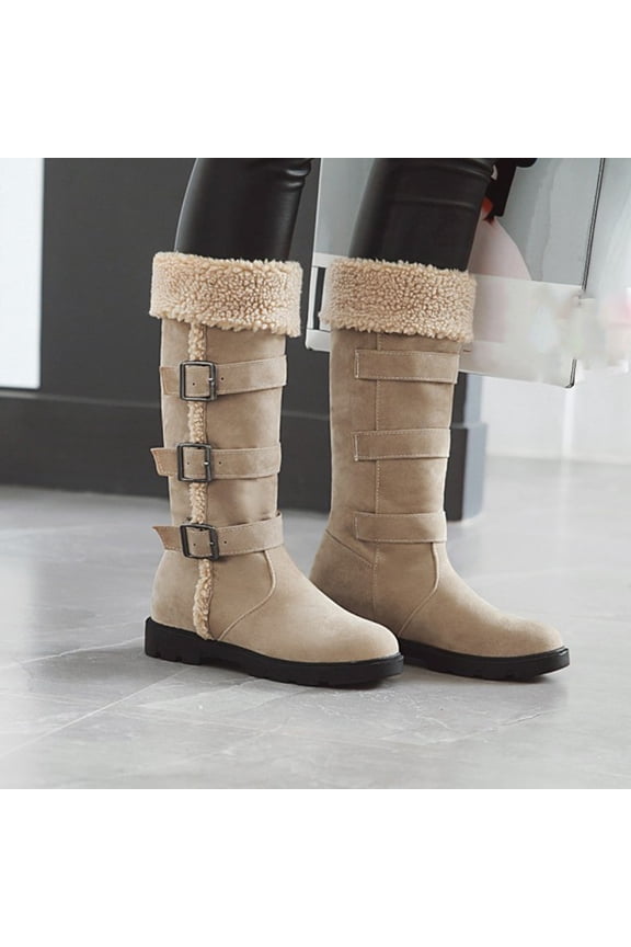 Boots For Women Pumps High Heel Rubber Slip-On Knee High Boots Beige 41(US:8.5)