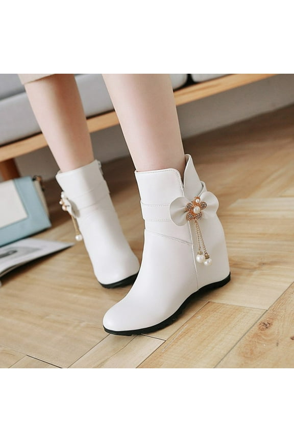 Boots For Women Pumps Mid Heel Rubber Slip-On Ankle Boots White 40(US:7.5)
