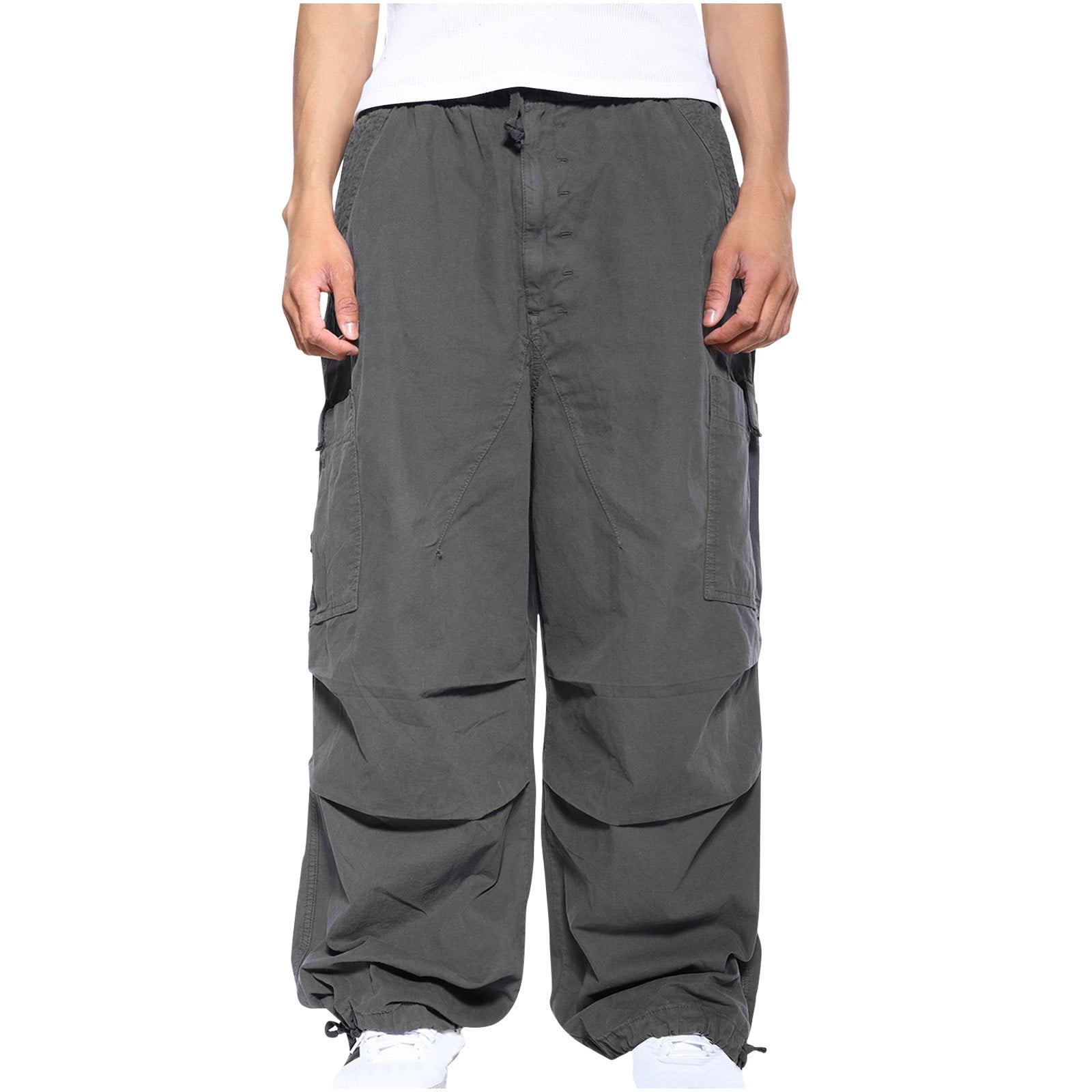 Real Boy Mid Rise Plain Wide Leg Cargo Pants Gray XL