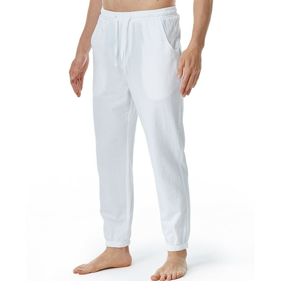 HUPOM Boys Dress Pants Fashion Men Pants Chinos Mid Waist Rise Full Straight-Leg White S