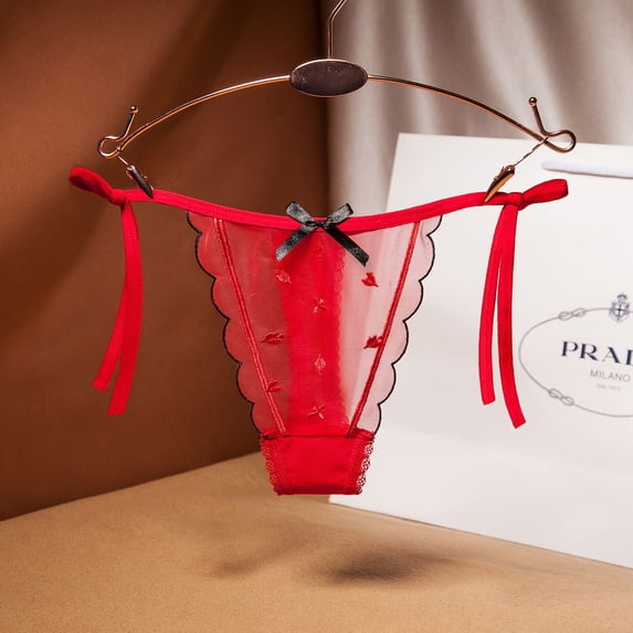 HUPOM Boyshort Underwear For Women Girls Panties Thong Leisure Tie Elastic Waist Red L