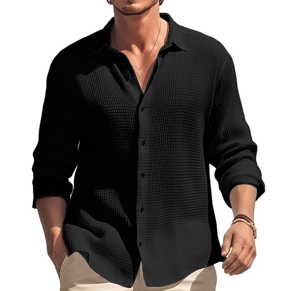 BONIXOOM Men's Shirt Cardigan Men Button Long Sleeve Button Down Casual Solid Sweaters For Men Black XL(US:10)