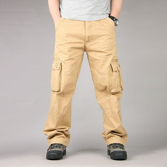 HUPOM Chino Pants For Men Mens Pants Cargo Mid Waist Rise Short Slim Bootcut Khaki XL