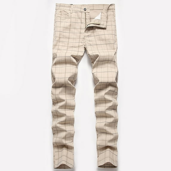 HUPOM Chino Pants For Men Pants Men Chinos High Waist Rise Long Slim Bootcut Khaki L