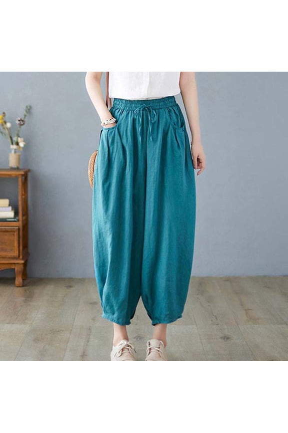 Chino Pants For Women Pants For Women Standard High Waist Rise Ankle Straight-Leg Blue L