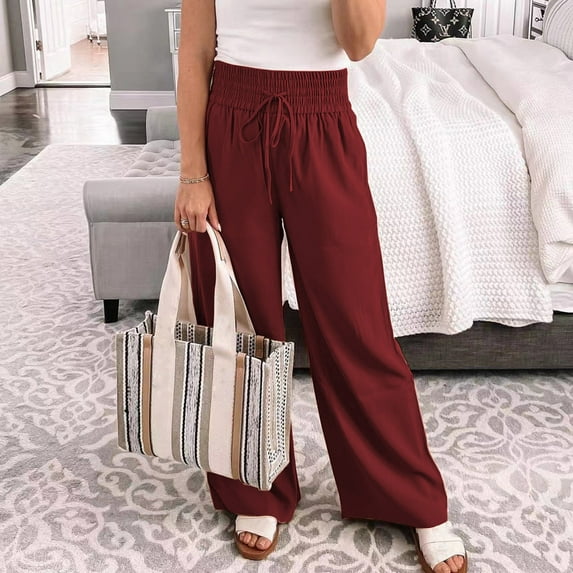 HUPOM Chino Pants For Women Training Pants Chinos High Waist Rise Ankle Flare-Leg Wine XL