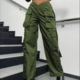 thumbnail image 1 of HUPOM Chino Pants For Women Women Capri Pants Track Pants Low Waist Rise Full Straight-Leg Army Green XS, 1 of 8