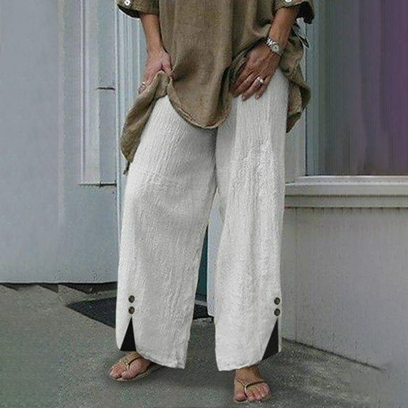 HUPOM Chino Pants For Women Womens Pants Carpenter High Waist Rise Long Flare-Leg White 3XL