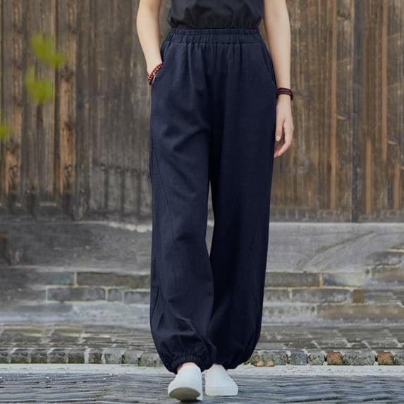 HUPOM Chino Pants For Women Womens Pants Chinos High Waist Rise Full Slim Bootcut Navy L