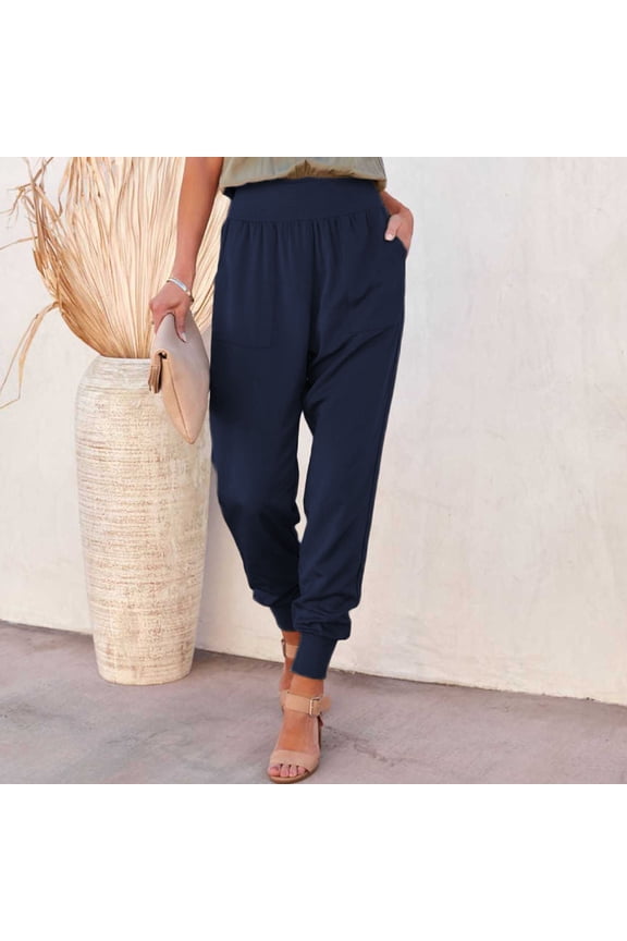 Chino Pants For Women Womens Pants Legging High Waist Rise Ankle Straight-Leg Blue 2XL