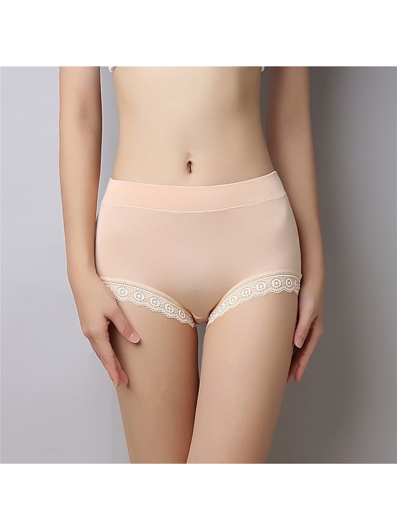 HUPOM Cotton Underwear For Women Womens Silk Underwear High waist Comfort Waist Solid Period Beige 3XL
