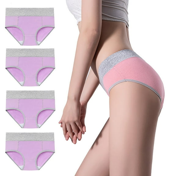 HUPOM Cotton Underwear For Women Womens Silk Underwear High waist Elastic Waist Solid Briefs Purple 4XL