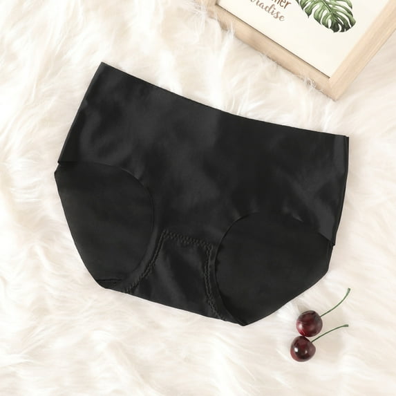 HUPOM Cotton Underwear For Women Womens Silk Underwear Medium waist Comfort Waist Solid Briefs Black XL