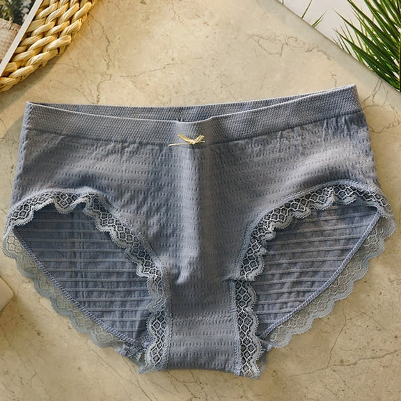 HUPOM Cotton Underwear For Women Womens Silk Underwear Medium waist Elastic Waist Solid Briefs Blue M