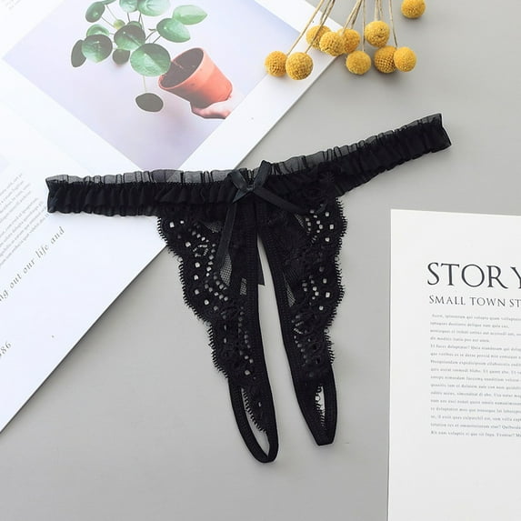 HUPOM Cotton Underwear For Women Womens Silk Underwear Medium waist Elastic Waist Solid Thong Black One Size