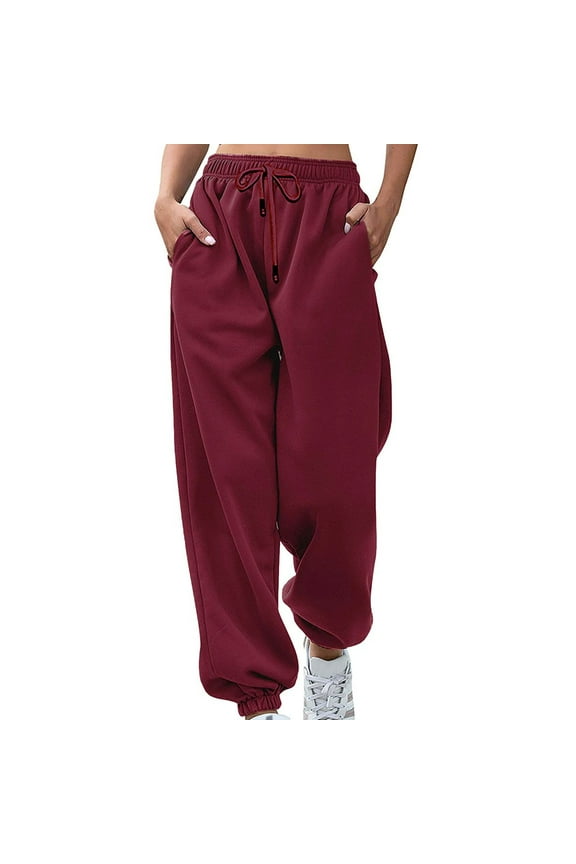 Cropped Pants Women Cargo Pants Track Pants High Waist Rise Long Straight-Leg M