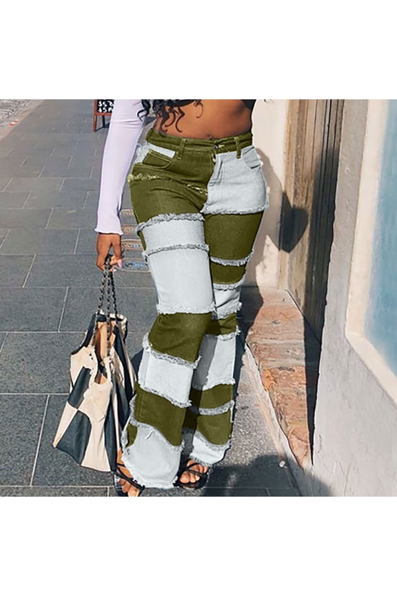 HUPOM Cropped Pants Women Pants Compression High Waist Rise Full Cropped Flare White XL