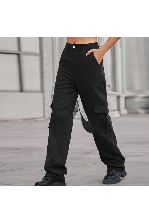 Cropped Pants Women Pants For Women In Clothing Carpenter High Waist Rise Long Slim Straight Black M