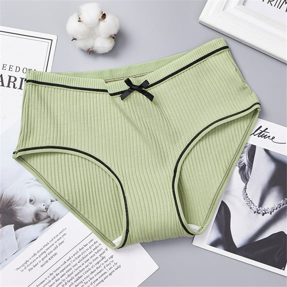 HUPOM Crotchless Panties Underwear For Women Briefs Casual Tie Seamless Waistband Green