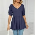 thumbnail image 1 of HUPOM Cute Tops For Women Short Sleeve Womens Tops V-Neck Blazer Tab Sleeve Navy 2XL, 1 of 5