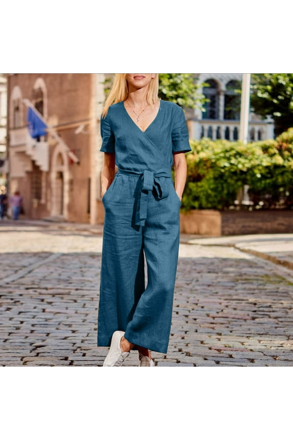 Dress Pants Women Womens Pants Casual Mid Waist Rise Short Wide-Leg Blue 3XL