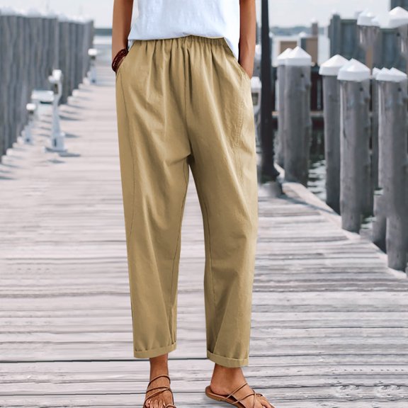 HUPOM Dress Pants Women Womens Pants Commuter High Waist Rise Full Slim Bootcut Khaki M