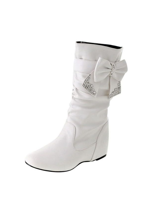 Fall Boots For Women 2023 Pumps High Heel Rubber Slip-On Knee High Boots Women White 41(US:8.5)