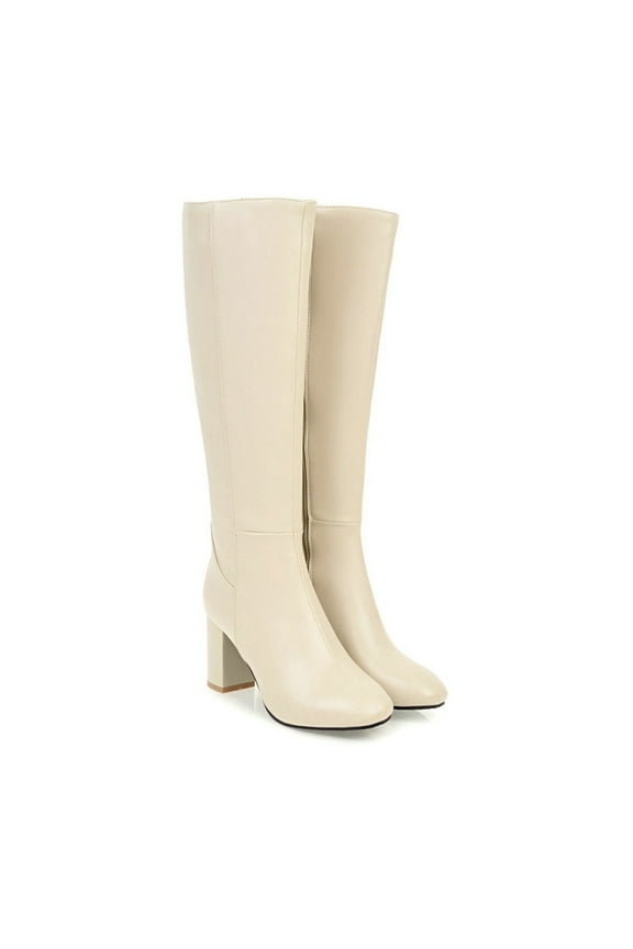 Fall Boots For Women 2023 Pumps Mid Heel Rubber Slip-On Women'S Mid-Calf Boots Beige 37(US:6)
