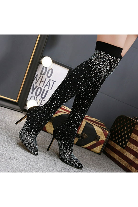 Fall Boots For Women 2023 Wingtips High Heel Rubber Slip-On Women'S Knee-High Boots Black 35(US:4.5)