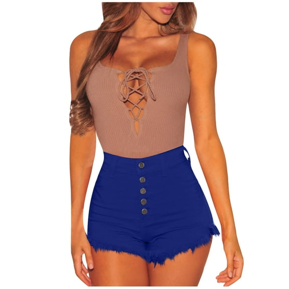 HUPOM Fringe Shorts For Women Shorts For Women Dressy Summer Jean High Short Playing Blue L