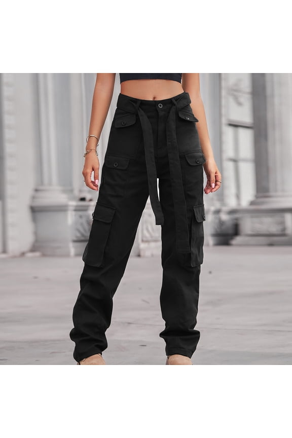 Goth Pants Pants For Women Carpenter High Waist Rise Long Slim Straight Black 2XL