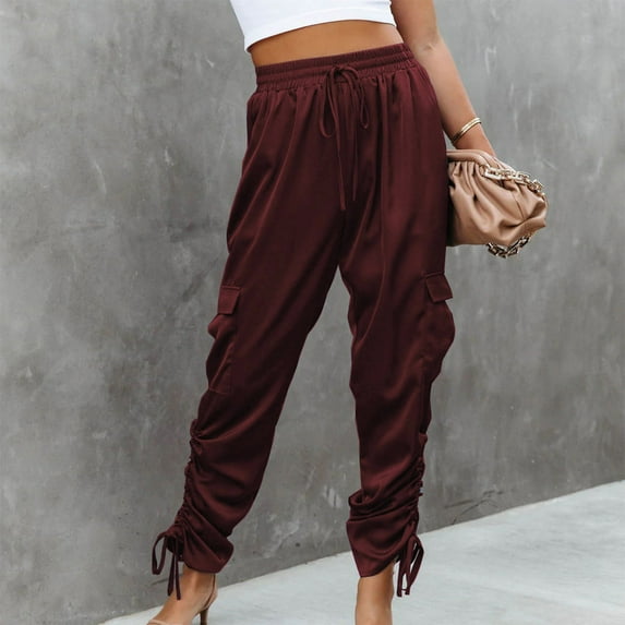 HUPOM Goth Pants Pants Trousers High Waist Rise Full Straight-Leg S