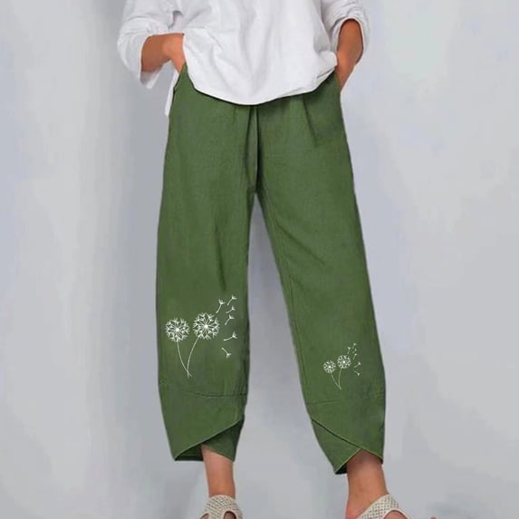 HUPOM Handerpants Gloves Pants Capris Low Waist Rise Full Straight-Leg Green M