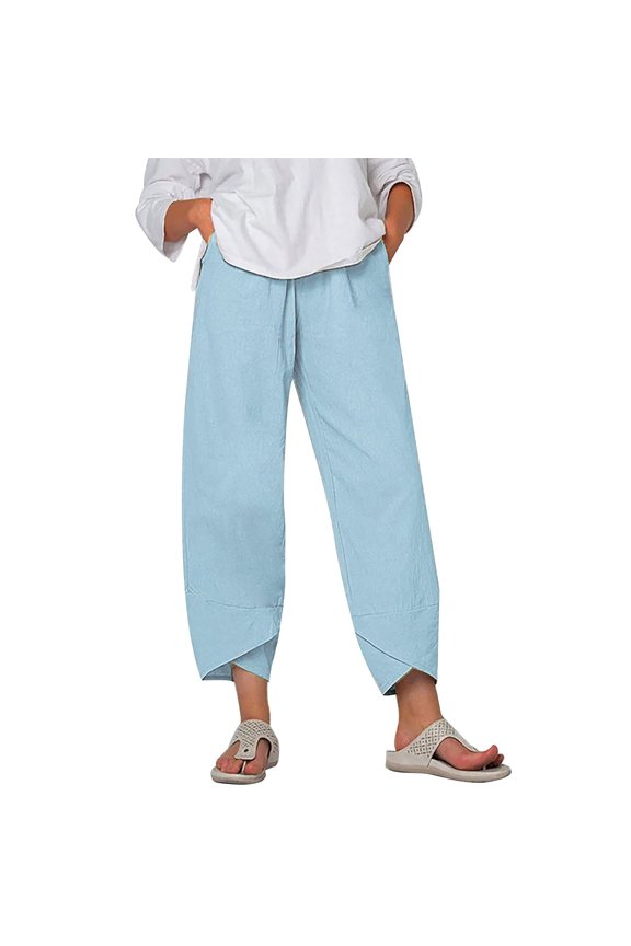 Handerpants Gloves Pants For Women In Clothing Legging High Waist Rise Full Flare-Leg Light Blue L