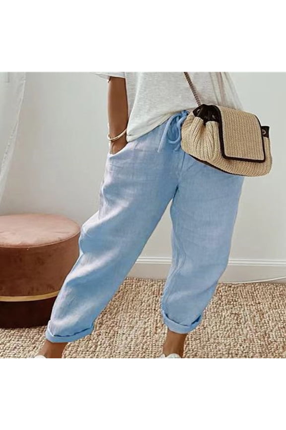 Handerpants Gloves Womens Pants Carpenter High Waist Rise Ankle Slim Straight Blue M