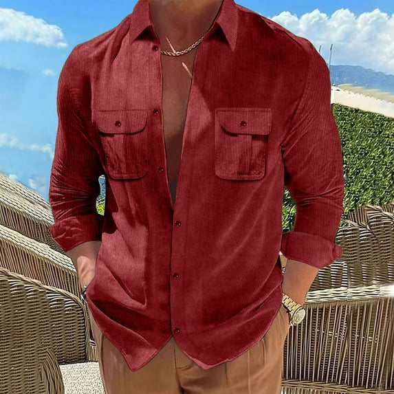 HUPOM Lightweight Summer Cardigan Button Long Sleeve Button Down Casual Solid Mens Cardigan Sweater Wine 2XL(US:12)