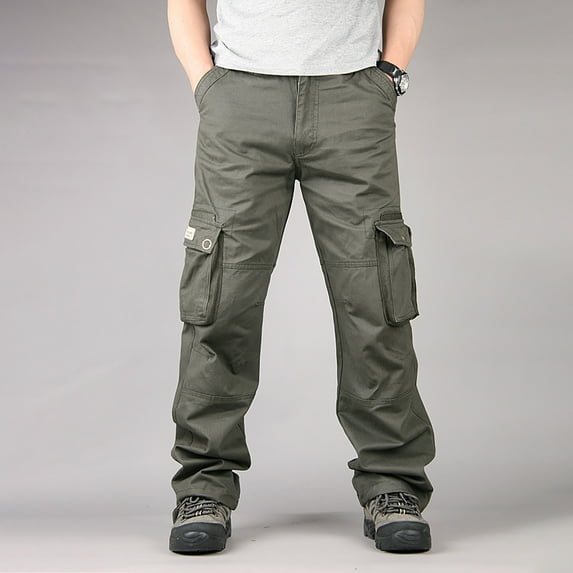 HUPOM Men'S Chino Pants Pants For Men Cargo Mid Waist Rise Short Slim Bootcut Army Green L