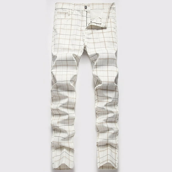 HUPOM Men'S Chino Pants Pants Men Chinos High Waist Rise Long Slim Bootcut Beige S