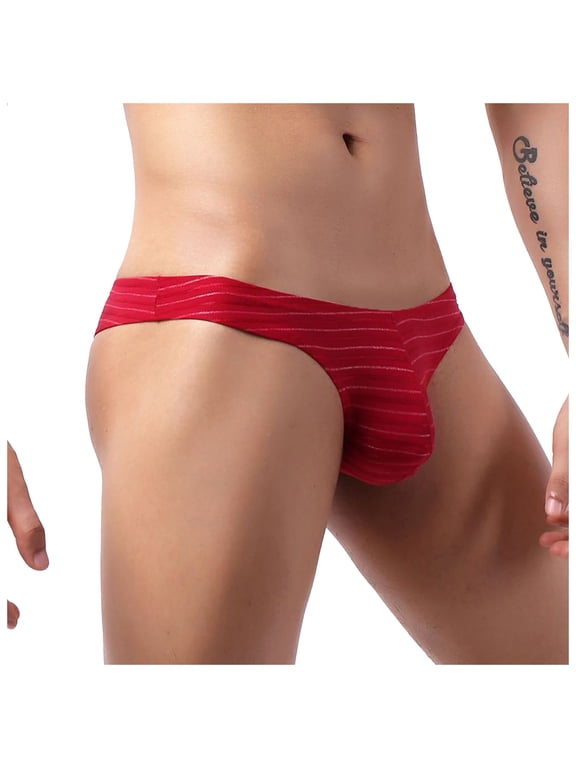 HUPOM Men'S Underwear Underwear For Men Pack Low waist Drop Waist Striped Bikini Red XL