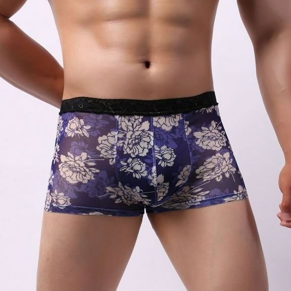 HUPOM Men'S Underwear Underwear For Men Pack Medium waist Comfort Waist Printed Boxer Briefs Dark Blue M