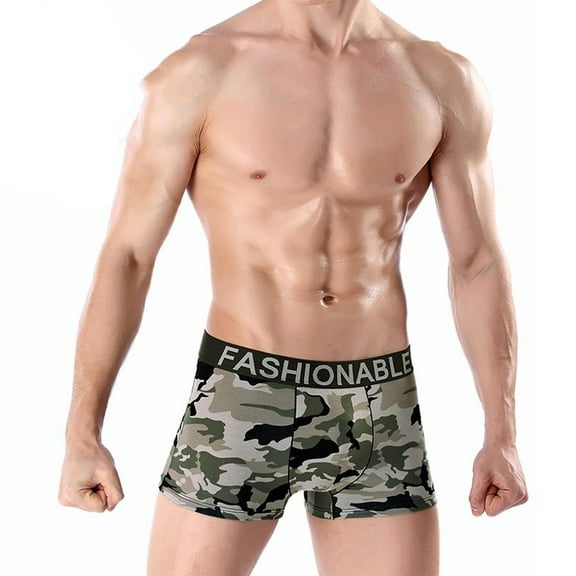 HUPOM Men'S Underwear Underwear For Men Pack Medium waist Comfort Waist Printed Boxer Briefs Khaki 2XL